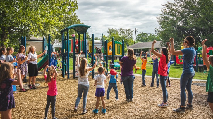 Group of people engaged in healthy physical outdoor activity